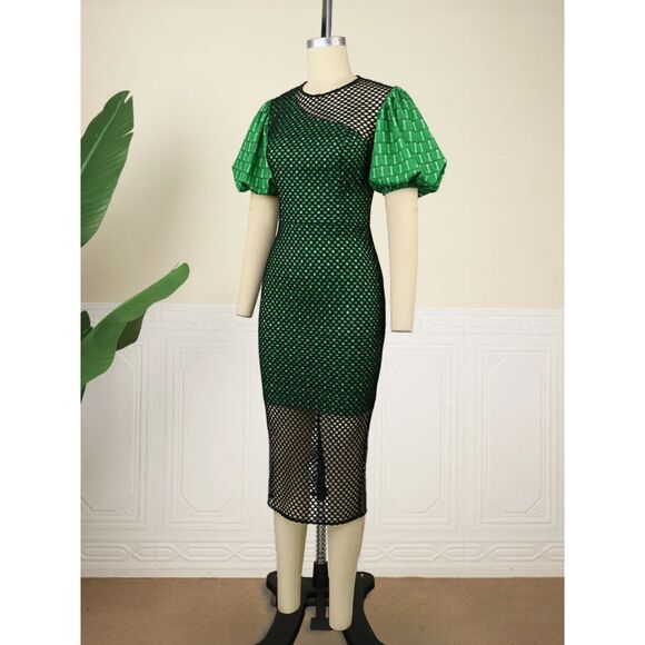 Aomei Multimedia Puff Sleve Fishnet Dress Size Small - Picture 3 of 10